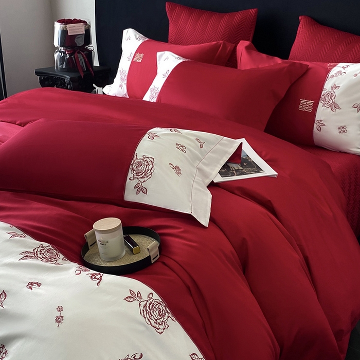 91家纺网 家纺一手货源 找家纺 （总）优悦生活馆 2025新款亲肤婚庆夹棉床盖四件套