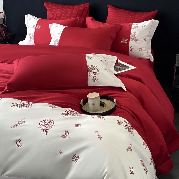 91家纺网 家纺一手货源 找家纺 （总）优悦生活馆 2025新款亲肤婚庆夹棉床盖四件套