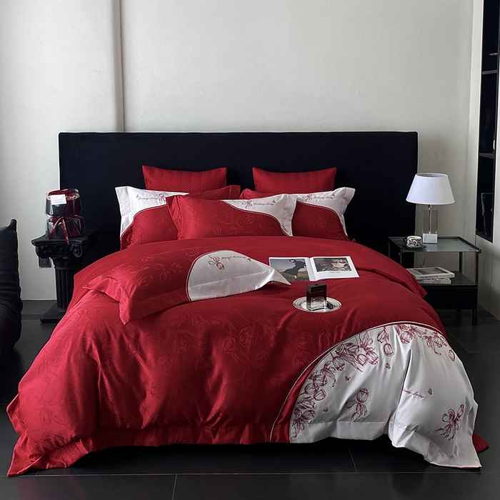 91家纺网 家纺一手货源 找家纺 （总）优悦生活馆 2025新款亲肤婚庆夹棉床盖四件套