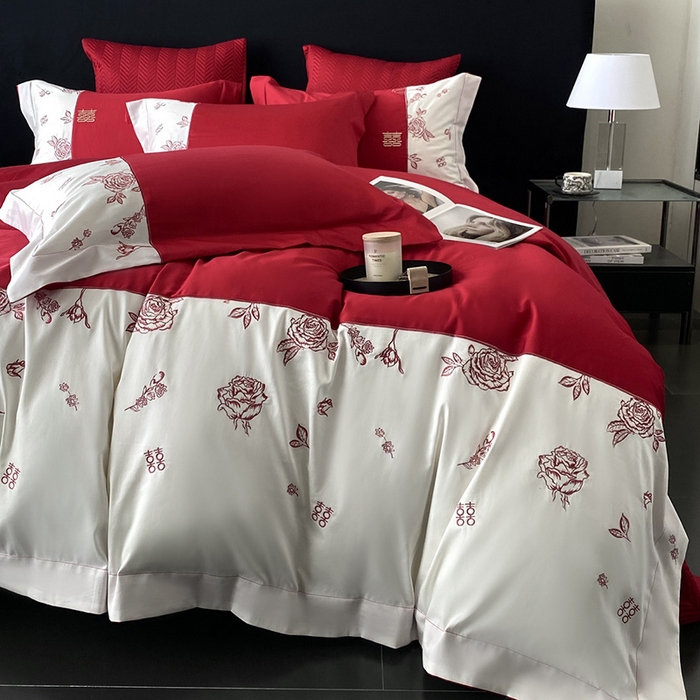 91家纺网 家纺一手货源 找家纺 （总）优悦生活馆 2025新款亲肤婚庆夹棉床盖四件套