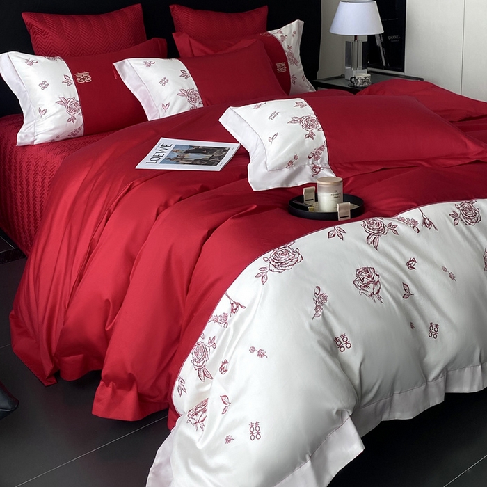 91家纺网 家纺一手货源 找家纺 （总）优悦生活馆 2025新款亲肤婚庆夹棉床盖四件套