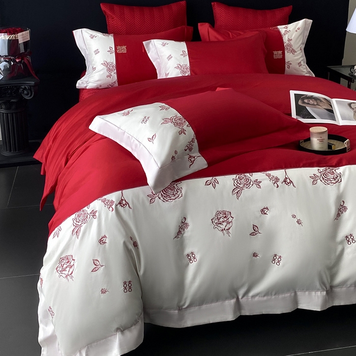 91家纺网 家纺一手货源 找家纺 （总）优悦生活馆 2025新款亲肤婚庆夹棉床盖四件套