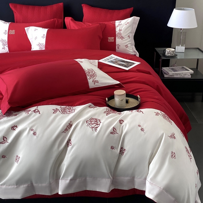 91家纺网 家纺一手货源 找家纺 （总）优悦生活馆 2025新款亲肤婚庆夹棉床盖四件套