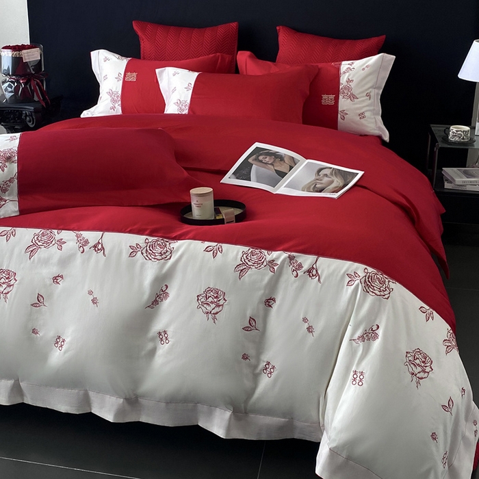 91家纺网 家纺一手货源 找家纺 （总）优悦生活馆 2025新款亲肤婚庆夹棉床盖四件套