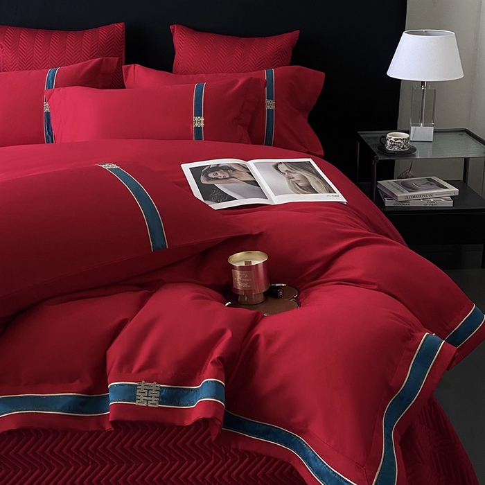 91家纺网 家纺一手货源 找家纺 优悦生活馆 2025新款亲肤婚庆夹棉床盖四件套 缘定