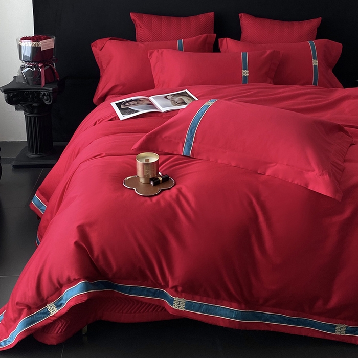 91家纺网 家纺一手货源 找家纺 优悦生活馆 2025新款亲肤婚庆夹棉床盖四件套 缘定