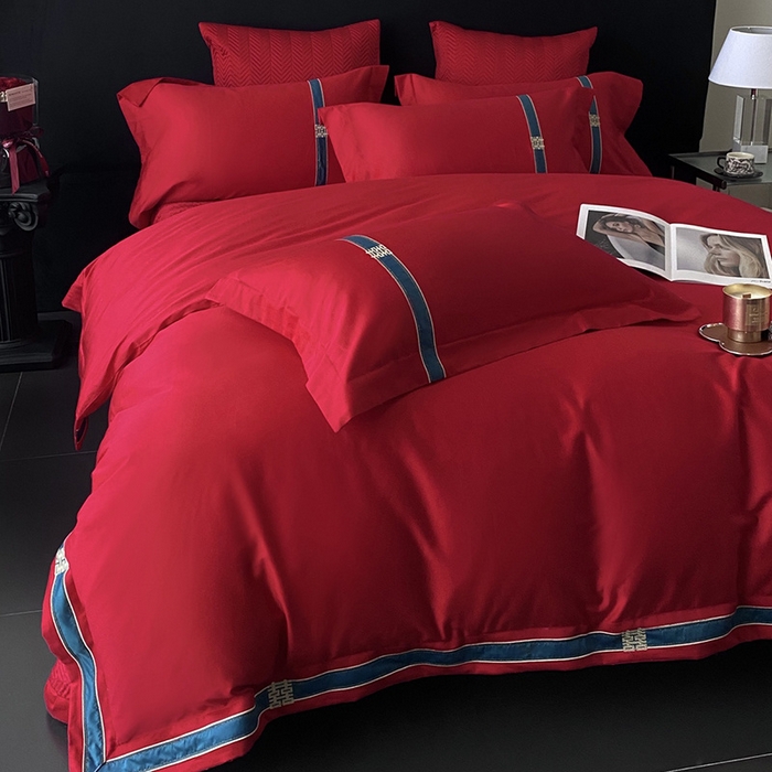 91家纺网 家纺一手货源 找家纺 优悦生活馆 2025新款亲肤婚庆夹棉床盖四件套 缘定