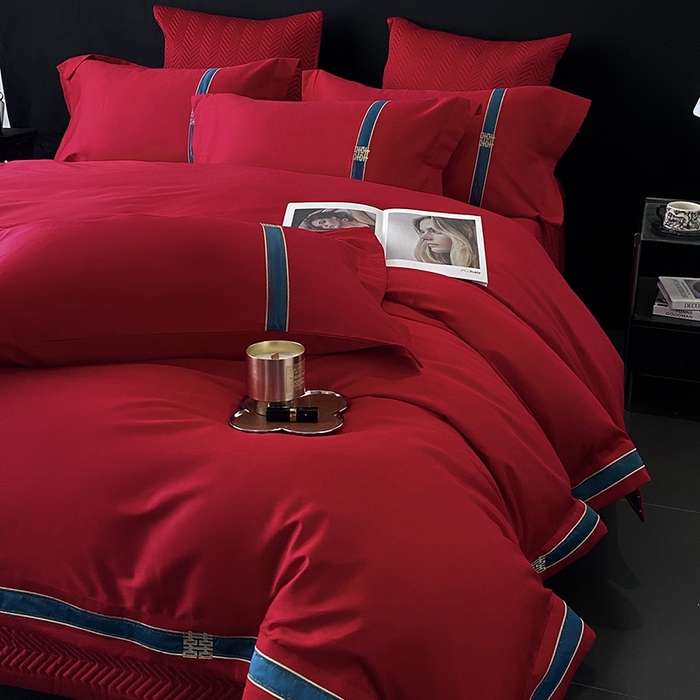 91家纺网 家纺一手货源 找家纺 优悦生活馆 2025新款亲肤婚庆夹棉床盖四件套 缘定