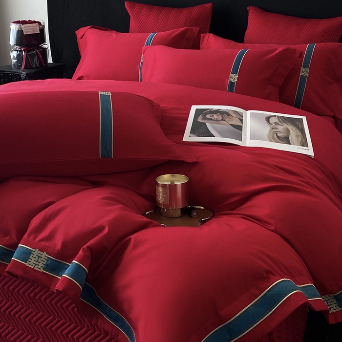 91家纺网 家纺一手货源 找家纺 优悦生活馆 2025新款亲肤婚庆夹棉床盖四件套 缘定