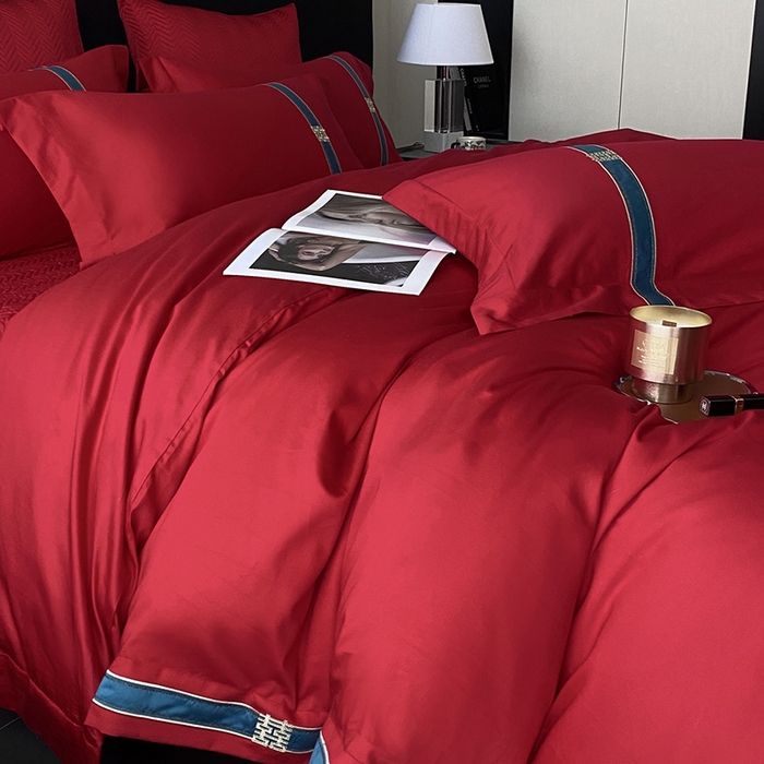 91家纺网 家纺一手货源 找家纺 优悦生活馆 2025新款亲肤婚庆夹棉床盖四件套 缘定