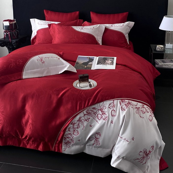 91家纺网 家纺一手货源 找家纺 优悦生活馆 2025新款亲肤婚庆夹棉床盖四件套 心田