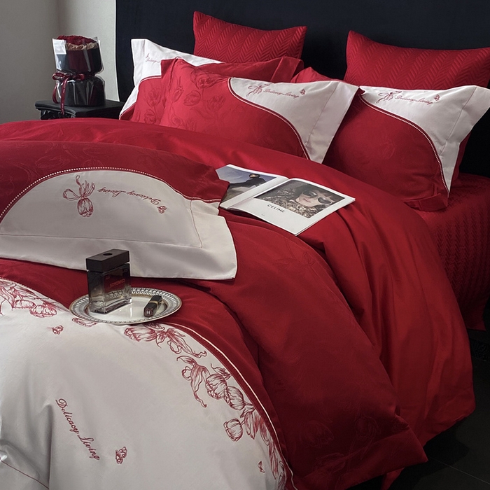 91家纺网 家纺一手货源 找家纺 优悦生活馆 2025新款亲肤婚庆夹棉床盖四件套 心田