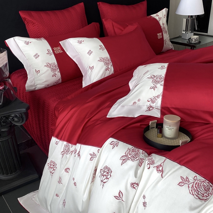 91家纺网 家纺一手货源 找家纺 优悦生活馆 2025新款亲肤婚庆夹棉床盖四件套 花嫁