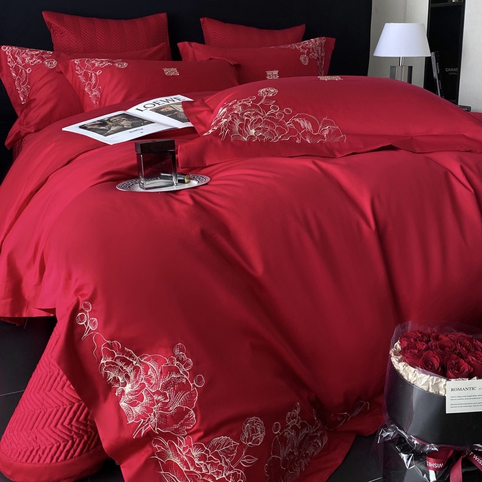 91家纺网 家纺一手货源 找家纺 优悦生活馆 2025新款亲肤婚庆夹棉床盖四件套 喜悦