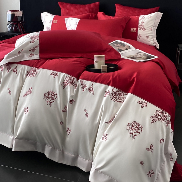 91家纺网 家纺一手货源 找家纺 优悦生活馆 2025新款亲肤婚庆夹棉床盖四件套 花嫁