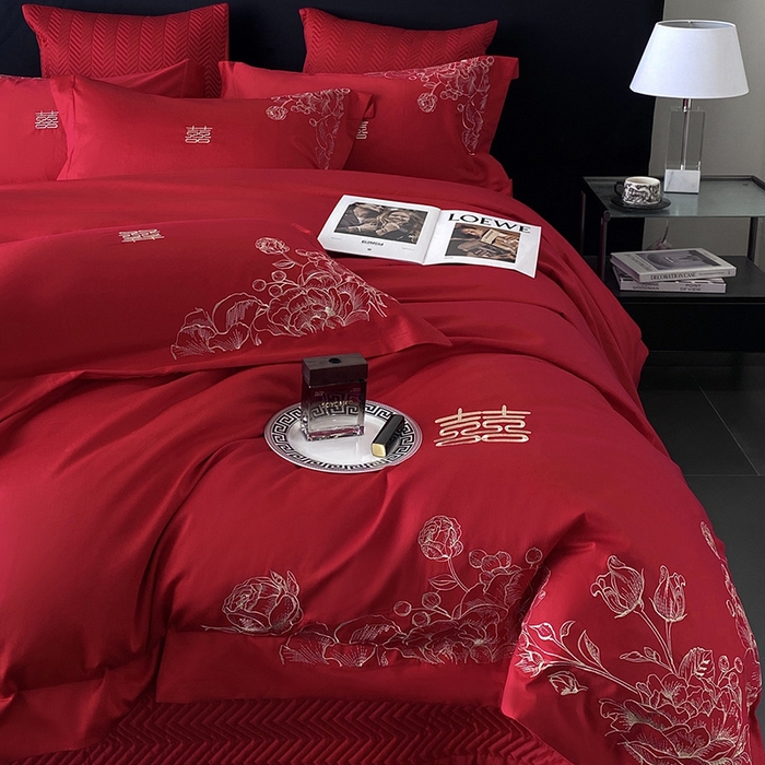 91家纺网 家纺一手货源 找家纺 优悦生活馆 2025新款亲肤婚庆夹棉床盖四件套 喜悦