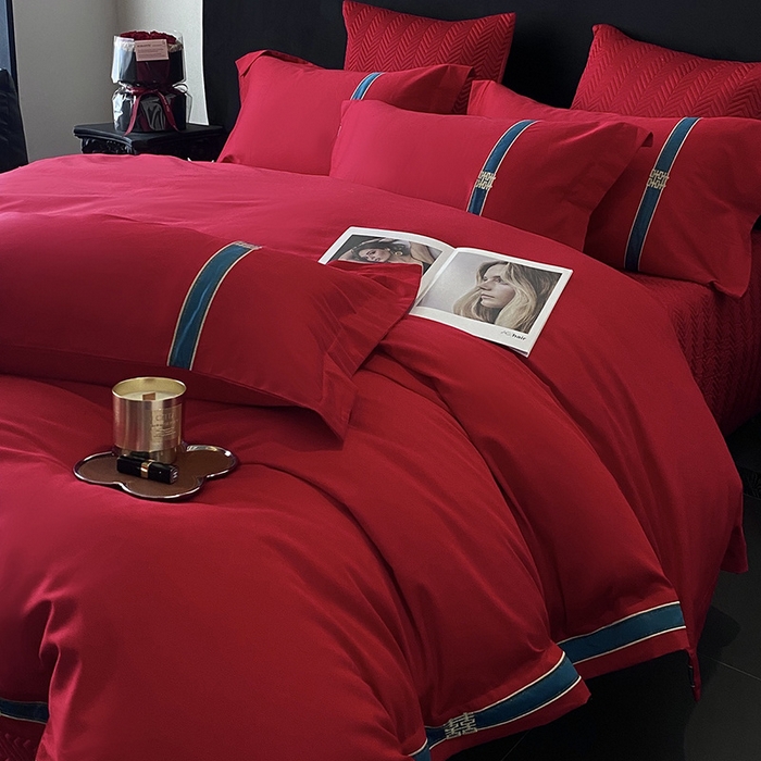 91家纺网 家纺一手货源 找家纺 优悦生活馆 2025新款亲肤婚庆夹棉床盖四件套 缘定