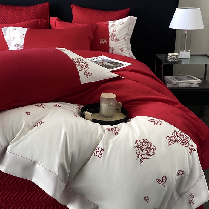 91家纺网 家纺一手货源 找家纺 优悦生活馆 2025新款亲肤婚庆夹棉床盖四件套 花嫁