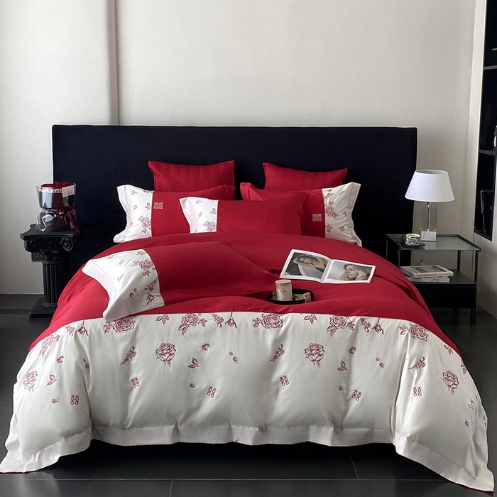 优悦生活馆 2025新款亲肤婚庆夹棉床盖四件套 花嫁