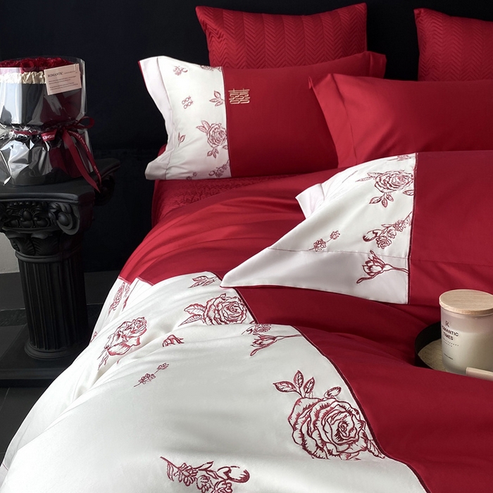 91家纺网 家纺一手货源 找家纺 优悦生活馆 2025新款亲肤婚庆夹棉床盖四件套 花嫁