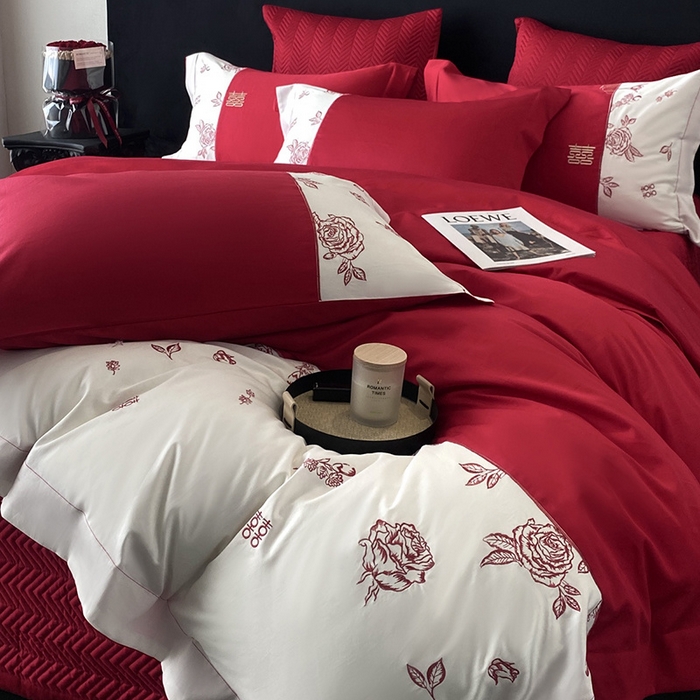 91家纺网 家纺一手货源 找家纺 优悦生活馆 2025新款亲肤婚庆夹棉床盖四件套 花嫁