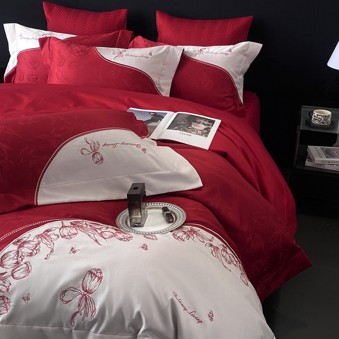 91家纺网 家纺一手货源 找家纺 优悦生活馆 2025新款亲肤婚庆夹棉床盖四件套 心田