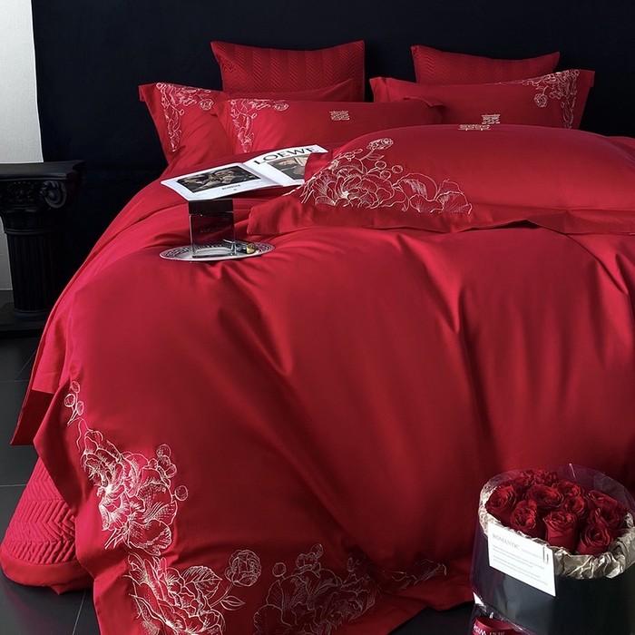 91家纺网 家纺一手货源 找家纺 优悦生活馆 2025新款亲肤婚庆夹棉床盖四件套 喜悦