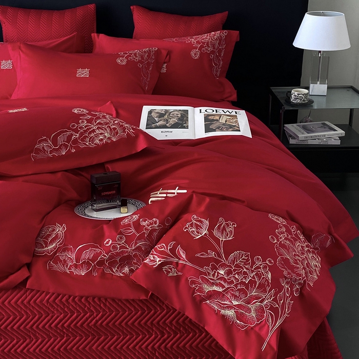 91家纺网 家纺一手货源 找家纺 优悦生活馆 2025新款亲肤婚庆夹棉床盖四件套 喜悦