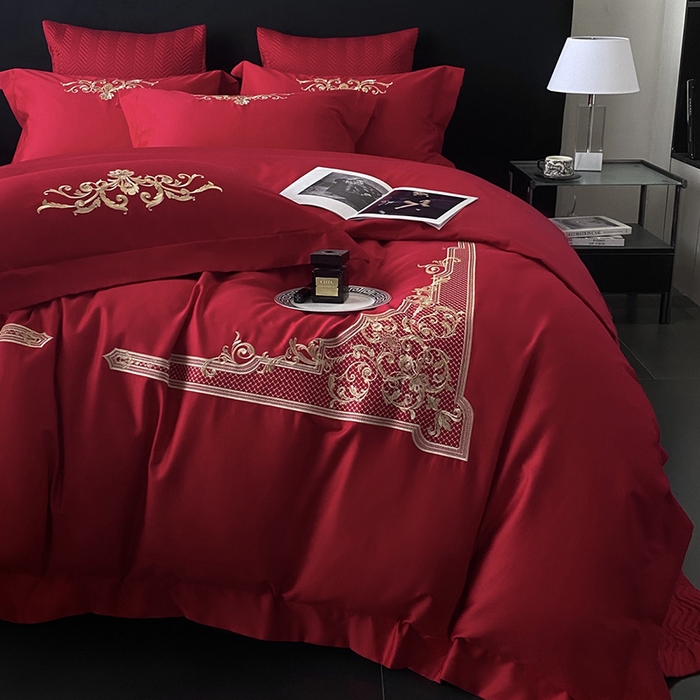 91家纺网 家纺一手货源 找家纺 优悦生活馆 2025新款亲肤婚庆夹棉床盖四件套 予你