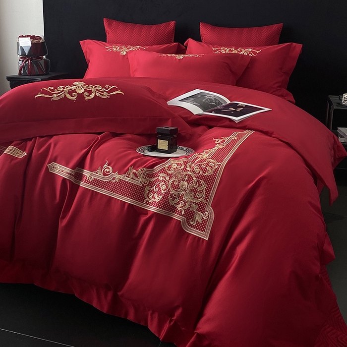 91家纺网 家纺一手货源 找家纺 优悦生活馆 2025新款亲肤婚庆夹棉床盖四件套 予你