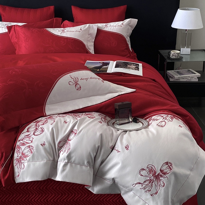 91家纺网 家纺一手货源 找家纺 优悦生活馆 2025新款亲肤婚庆夹棉床盖四件套 心田