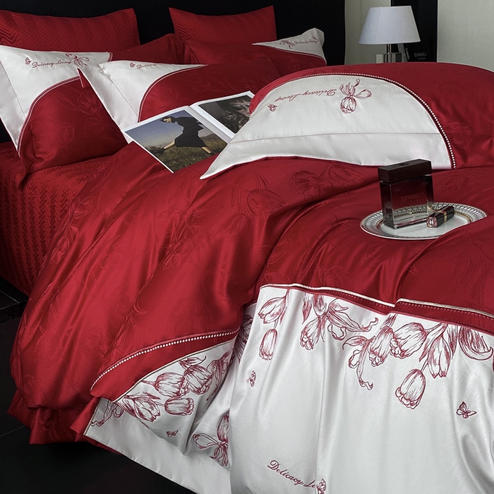 91家纺网 家纺一手货源 找家纺 优悦生活馆 2025新款亲肤婚庆夹棉床盖四件套 心田