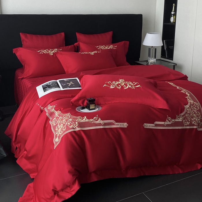 91家纺网 家纺一手货源 找家纺 优悦生活馆 2025新款亲肤婚庆夹棉床盖四件套 予你