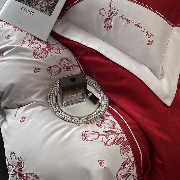 91家纺网 家纺一手货源 找家纺 优悦生活馆 2025新款亲肤婚庆夹棉床盖四件套 心田