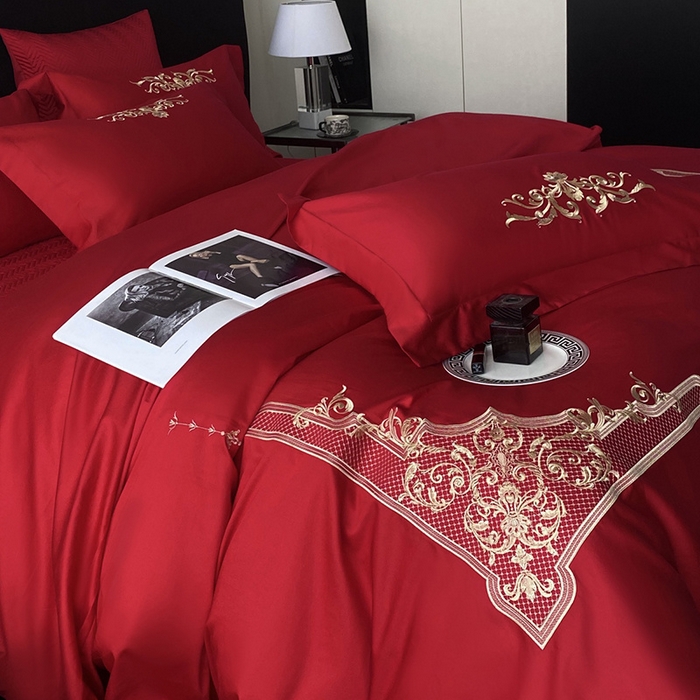 91家纺网 家纺一手货源 找家纺 优悦生活馆 2025新款亲肤婚庆夹棉床盖四件套 予你