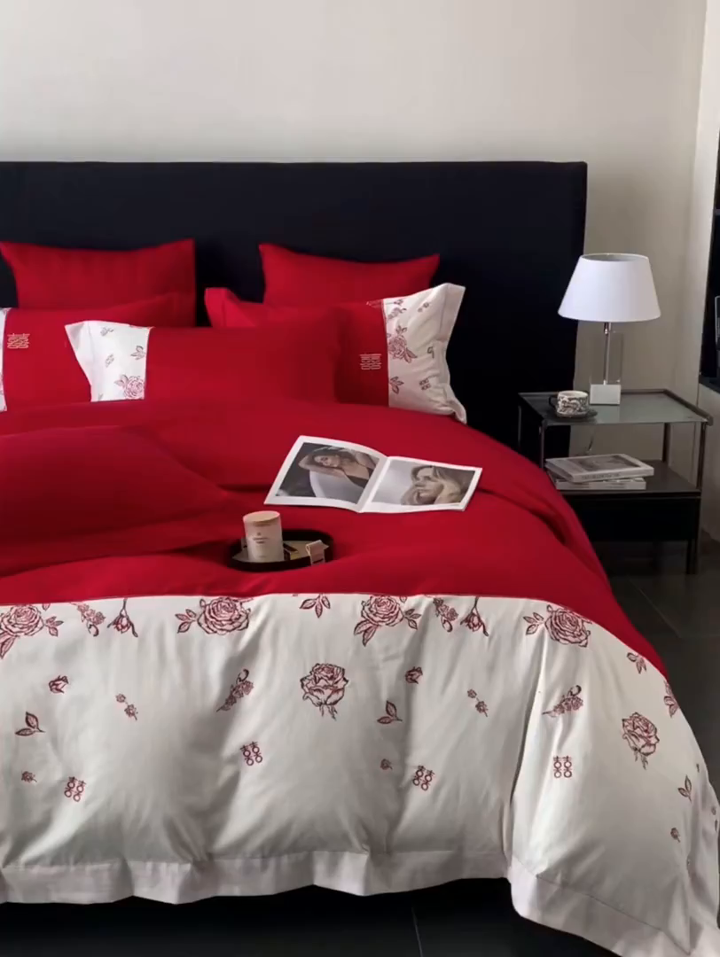 91家纺网 家纺一手货源 找家纺 优悦生活馆 2025新款亲肤婚庆夹棉床盖四件套 花嫁