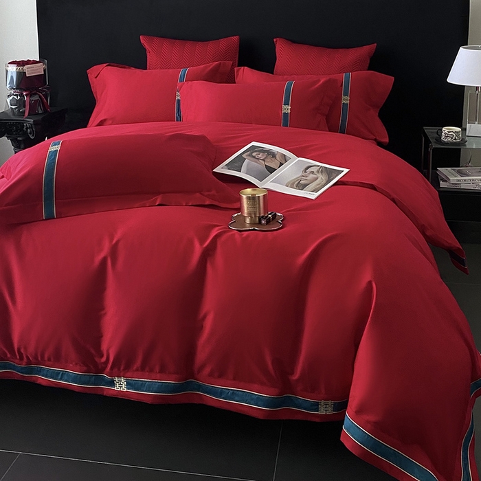 91家纺网 家纺一手货源 找家纺 优悦生活馆 2025新款亲肤婚庆夹棉床盖四件套 缘定