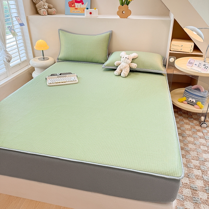 91家纺网 家纺一手货源 找家纺 金盛纺 2025新款冰豆豆凉席-床笠款 华夫格-绿