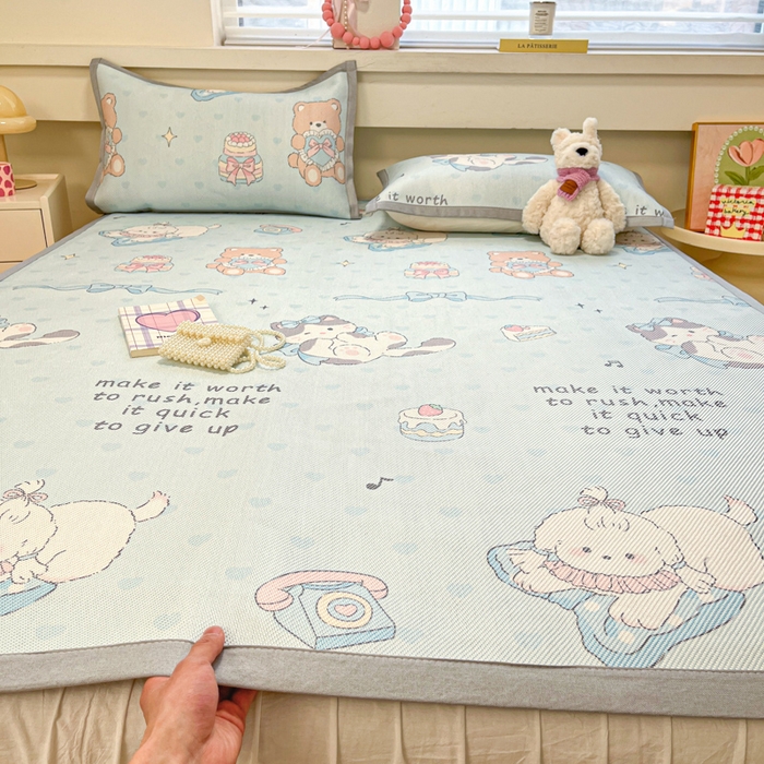 91家纺网 家纺一手货源 找家纺 慕澄家纺 2025新款小清新印花真冰藤系列凉席床席款 床席-害羞喵