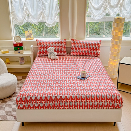 91家纺网 家纺一手货源 找家纺 2025新款全棉床单床笠 长颈鹿 床笠款