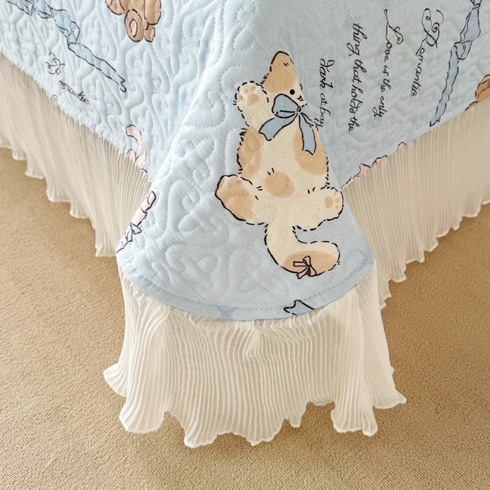 91家纺网 家纺一手货源 找家纺 添越 2024小清新韩版蕾丝花边纯棉夹棉床盖三件套全棉