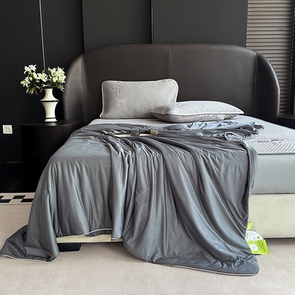 网客家纺 2025新款冰豆豆蝴蝶结绣花床笠夏被四件套系列 蝴蝶结-深灰