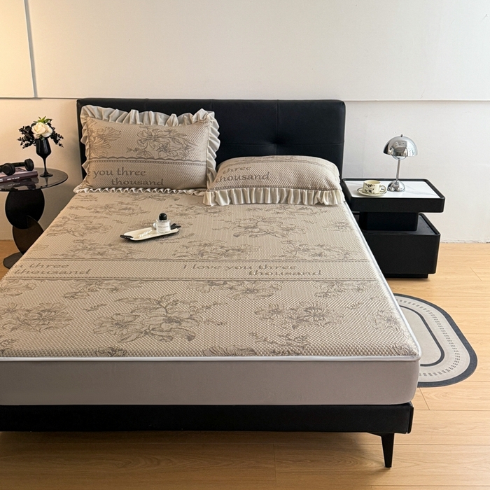 91家纺网 家纺一手货源 找家纺 2025新款凉感冰豆豆凉席床笠凉席席子-花之恋系列凉豆豆床笠花之恋系列 花之恋-香槟金