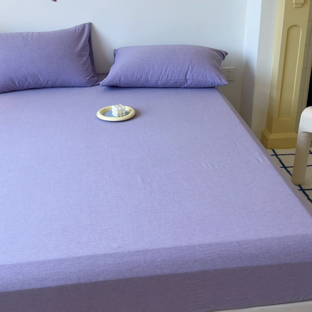 91家纺网 家纺一手货源 找家纺 2025新款全棉色织水洗棉床单床笠 魅紫 床笠款