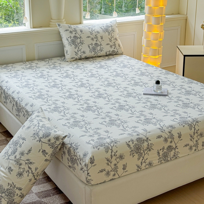 91家纺网 家纺一手货源 找家纺 2025新款全棉床单床笠 白茶 床笠款