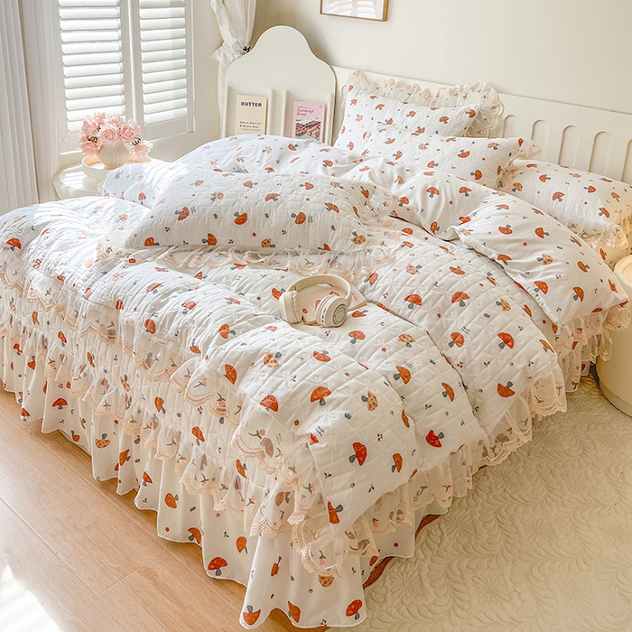 91家纺网 家纺一手货源 找家纺 网红馆 2025新款水洗棉印花床盖四件套 蘑菇乐园