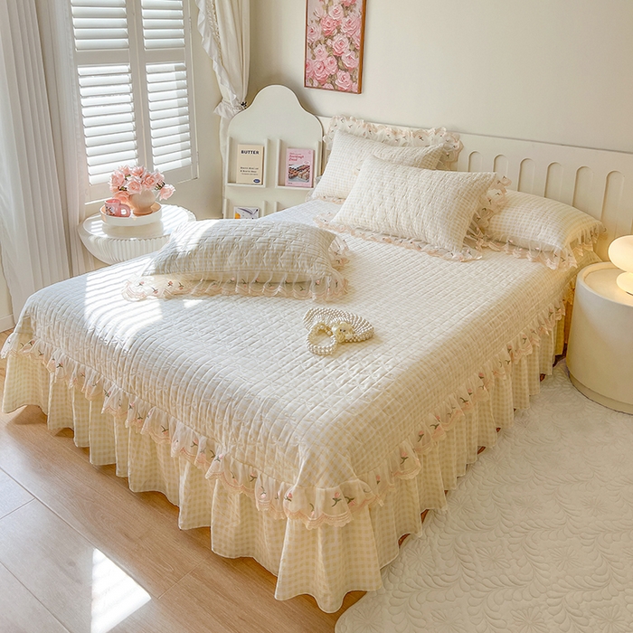 91家纺网 家纺一手货源 找家纺 网红馆 2025新款水洗棉印花床盖四件套 奶油格格