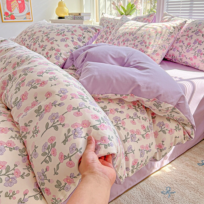 91家纺网 家纺一手货源 找家纺 2025水洗棉双层纱简约风ins风小碎花被套床单款床笠款三四件套-单被套 花开满树