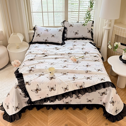 大麦家纺 2025新款碳光冰丝软凉席夏被四件套 蝶舞