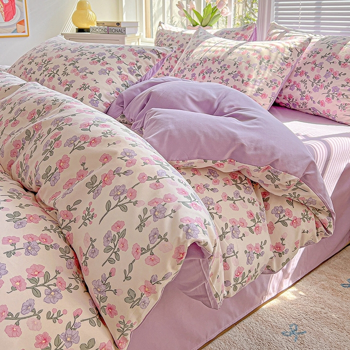 91家纺网 家纺一手货源 找家纺 2025水洗棉双层纱简约风ins风小碎花被套床单款床笠款三四件套-单被套 花开满树